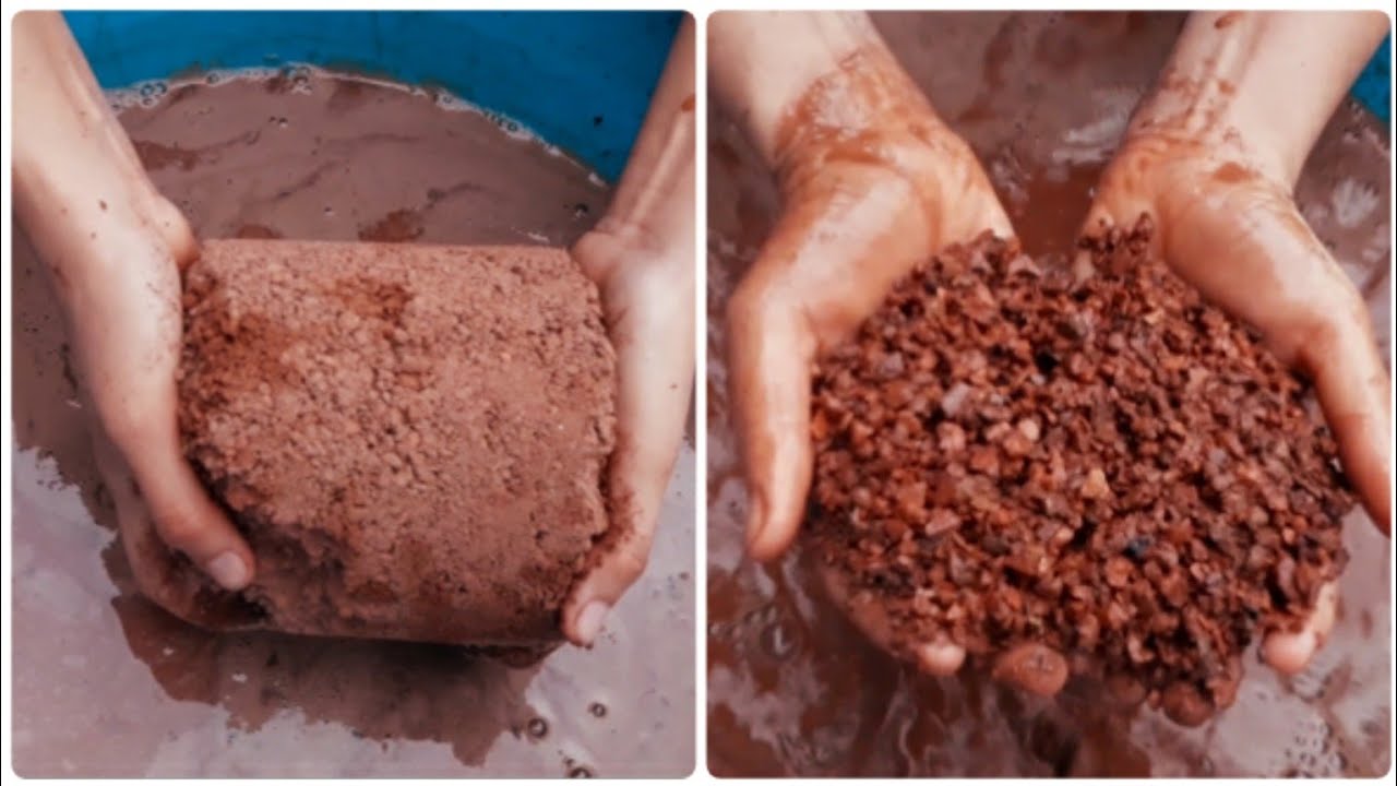ASMR red concrete wet crumbling of damp shapes clear loud snappy sounds full mouthwatering video👌🤤🤤