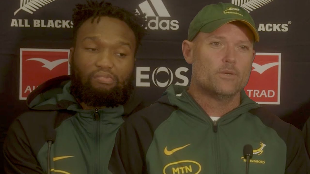 Springboks Jacques Nienaber and Lukhanyo Am react after being shellshocked by the All Blacks