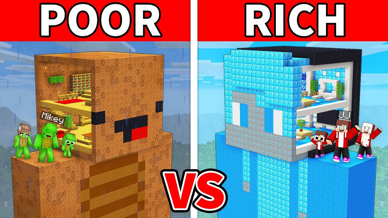 JJ and Mikey: POOR vs RICH SECRET INSIDE HEAD Base Build Family Battle in Minecraft - Maizen