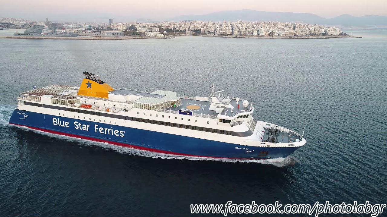 Aerial (drone) video - Blue Star Naxos sailing from Piraeus !