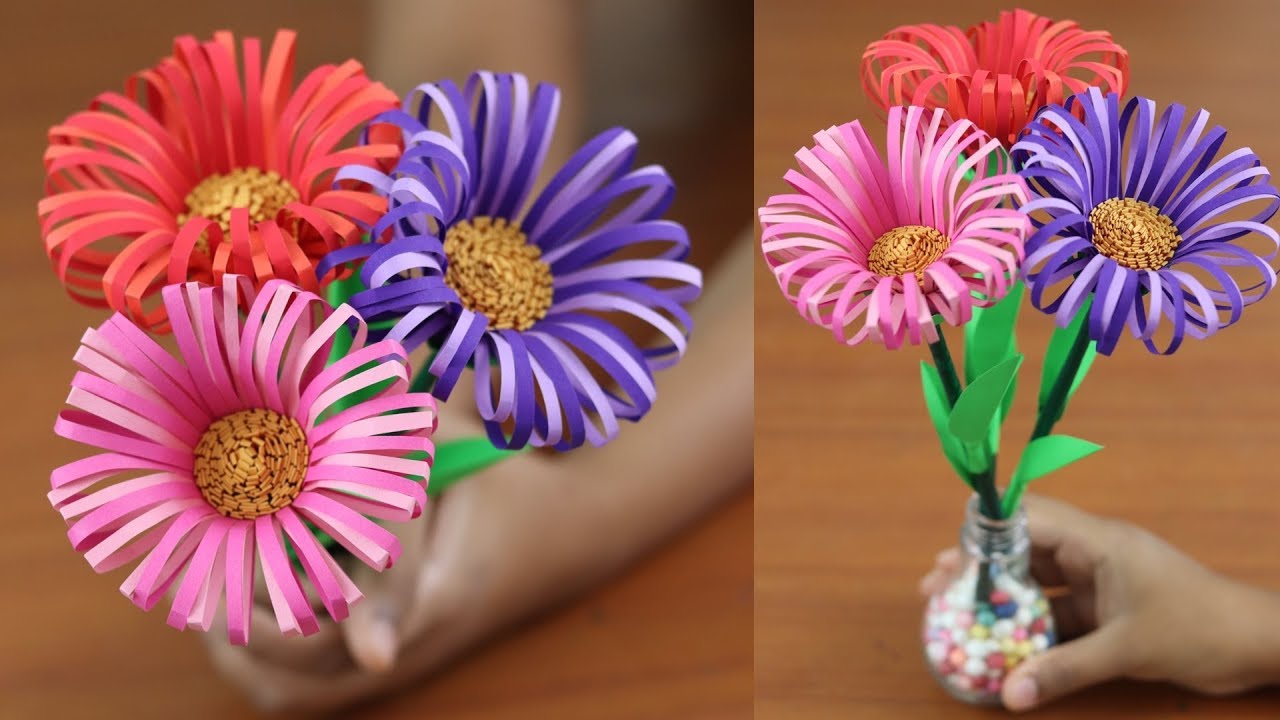 How to make an easy paper flower for home decoration - DIY Paper crafts