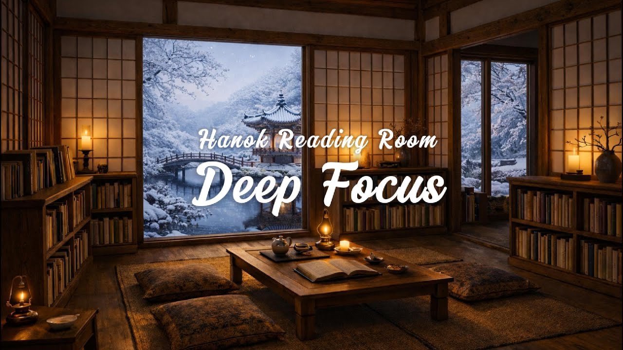 Quiet Reading Music in a Korean Hanok | Deep Focus • No Vocals • Late Winter Night