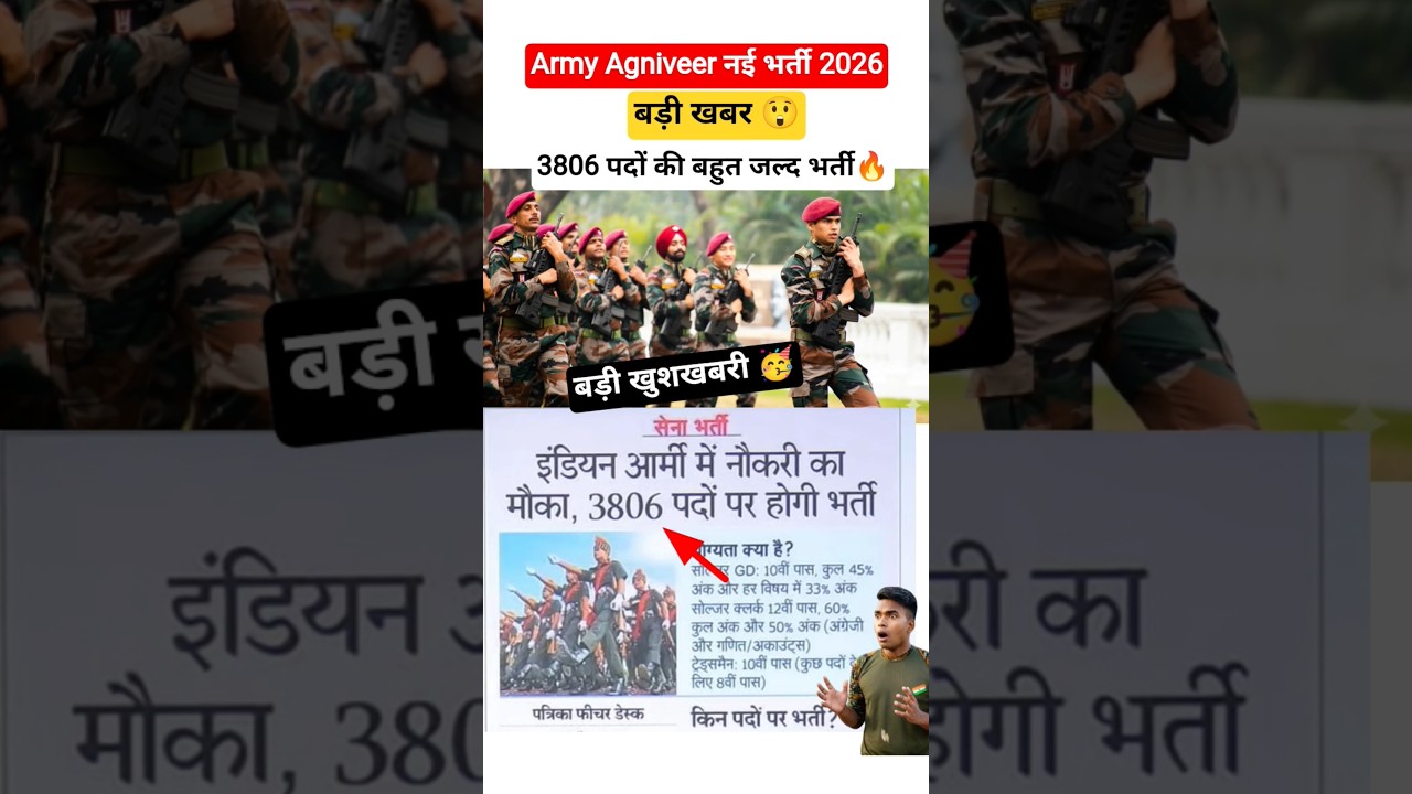 Army agniveer Bharti 2026 ✅ | 3806 पदों पर बहुत जल्द भर्ती 🔥 #shorts #army #agniveer #gd #crpf #rwa