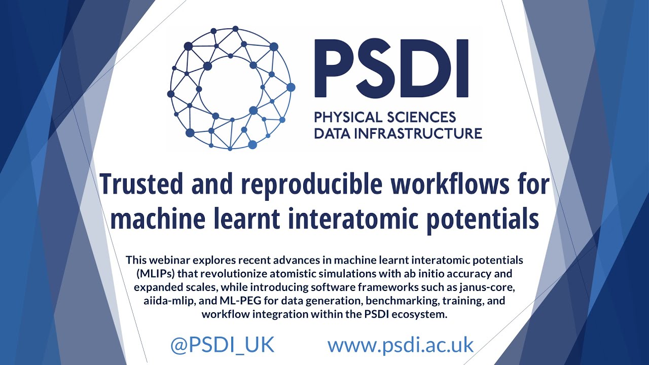 Trusted and reproducible workflows for machine learnt interatomic potentials - PSDI webinar