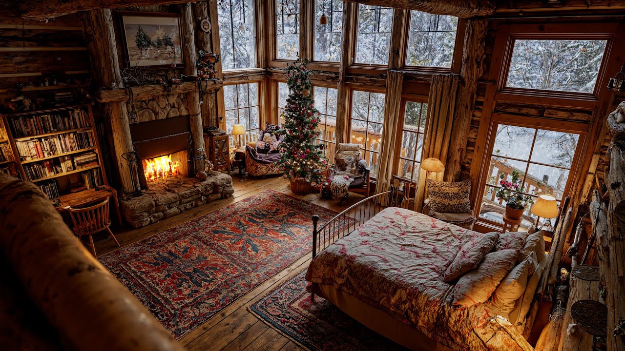 🔴A Fire Still Burning as Snow Fell Quietly | Gentle Fireplace Ambience for Deep Sleep 🔥