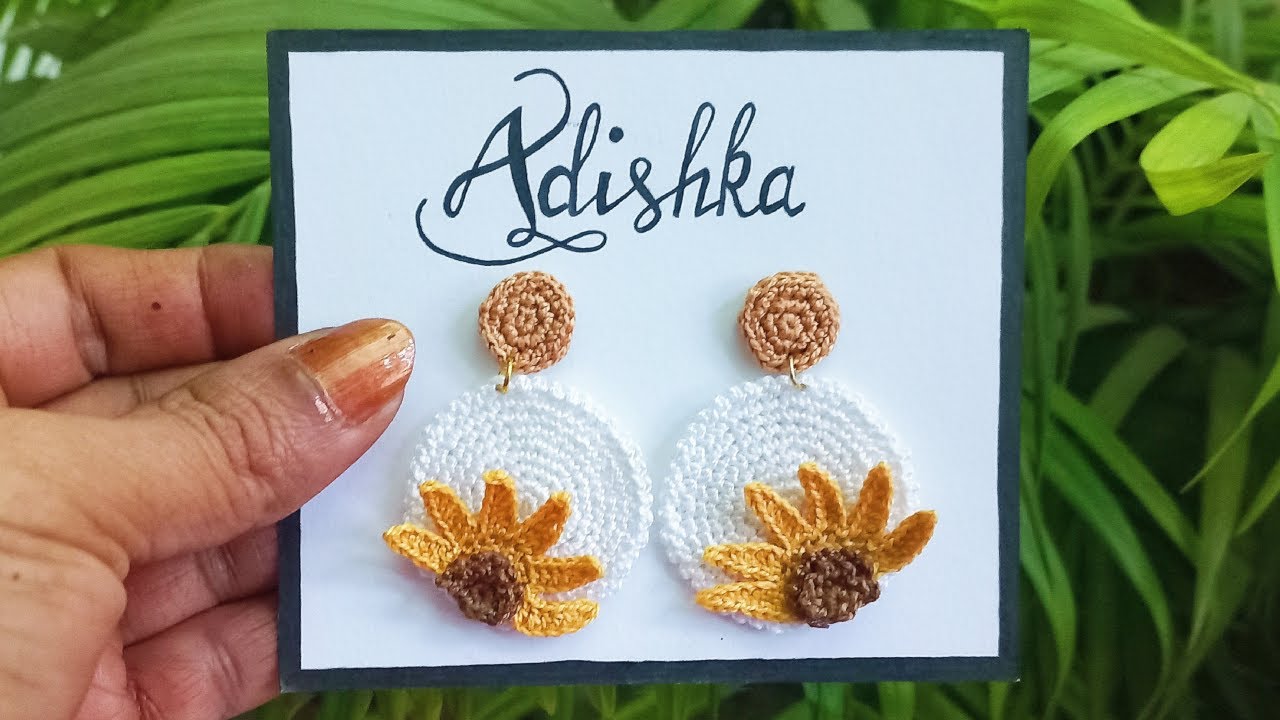 How to make Beautiful Crochet Half Sunflower Round Pattern Earrings | Easy Step by Step Tutorial