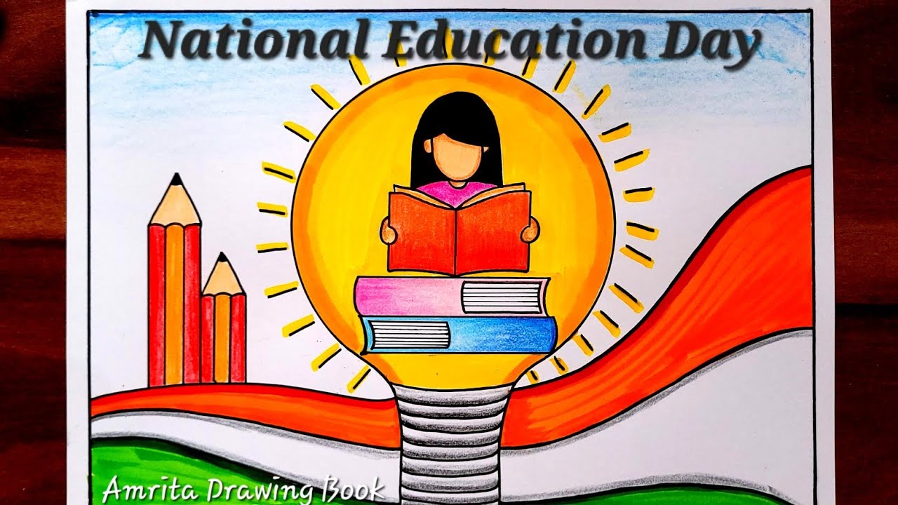 National Education Day poster Drawing | National Reading Day Drawing Easy | Vayana Dinam Drawing