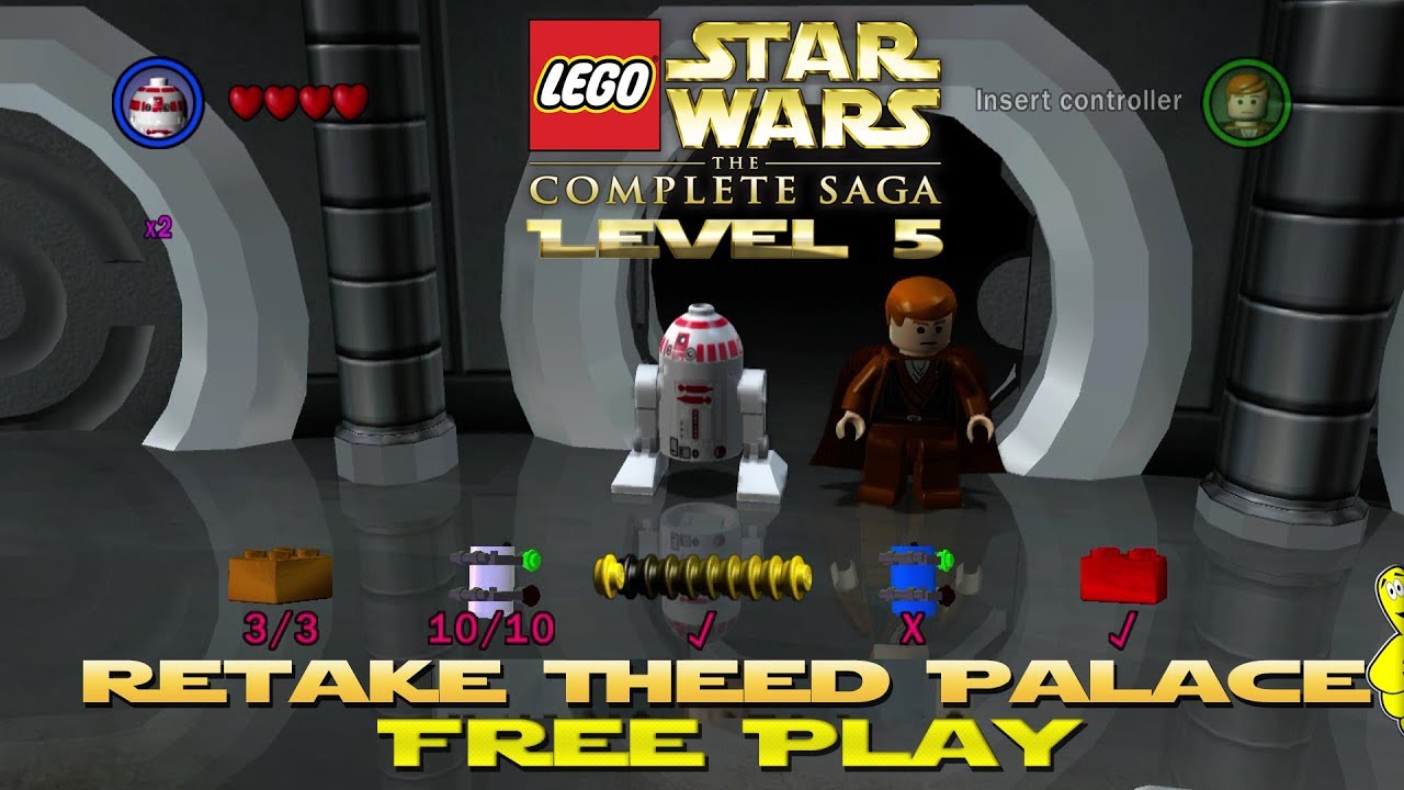 Lego Star Wars TCS: Ep 1 Chap 5 / Retake Theed Palace FREE PLAY (All Collectibles) - HTG