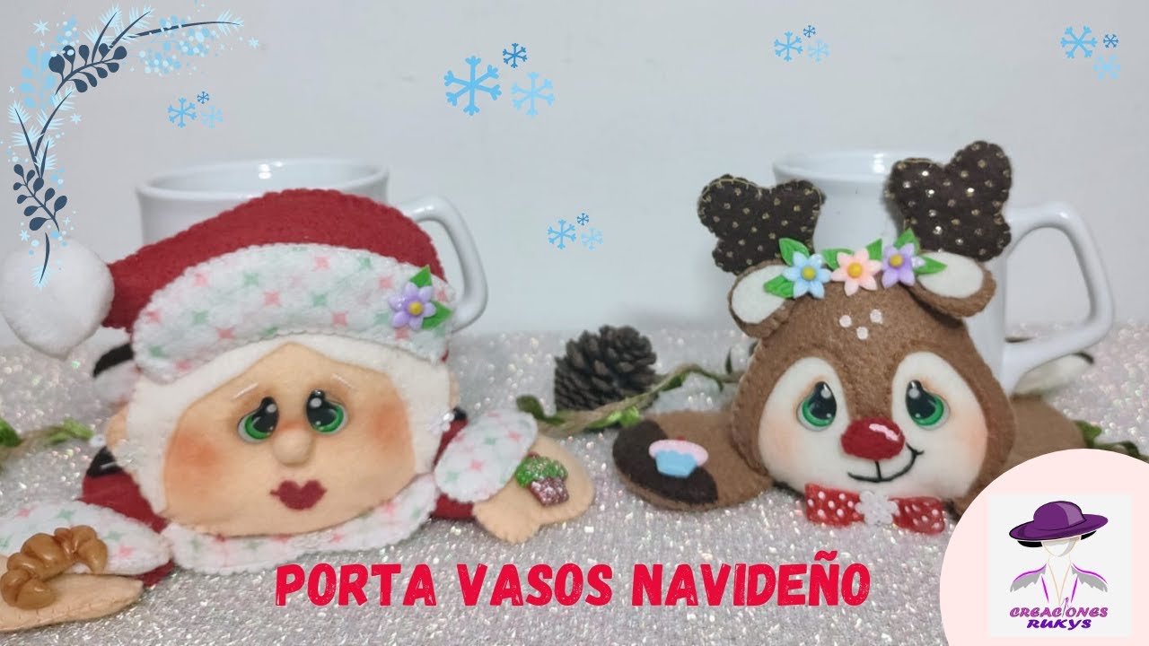 Como hacer PORTA VASOS RENITO y MAMÁ NOEL paso a paso | MOLDES GRATIS