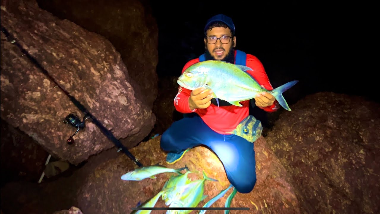 Catching GT trevally fish from shores- popping - sinking minnow - jigging Coastal fishing Ratnagiri