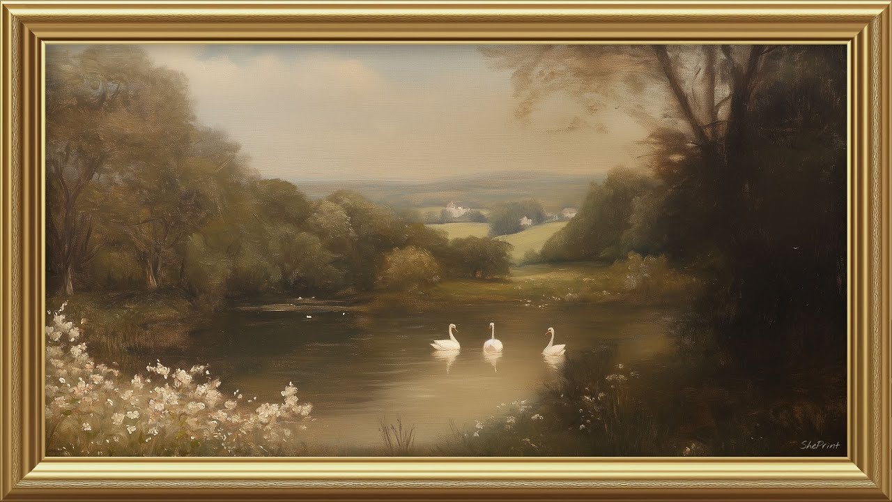 Golden Summer Landscape with Swans | Vintage Frame TV Art With Gold Frame | 2 Hour Screensaver