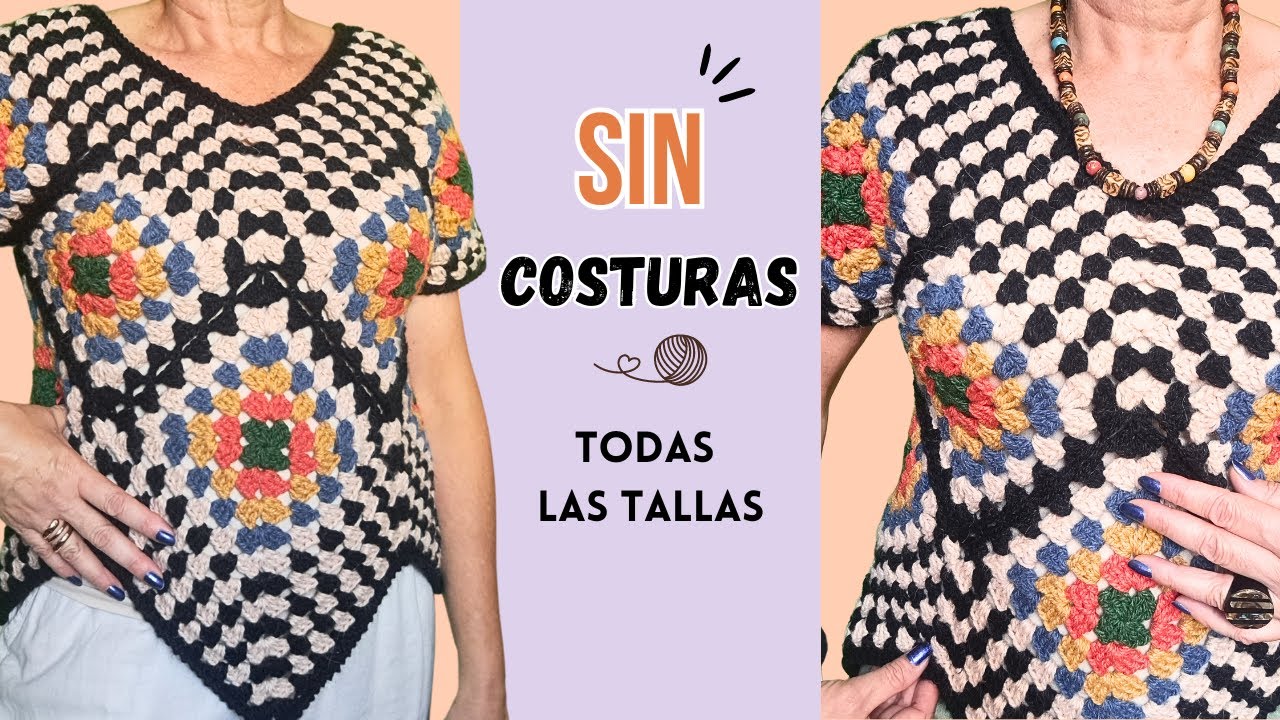 👕Cómo tejer blusa a crochet con Granny Square| Sin costuras |Todas las tallas| #tutorial