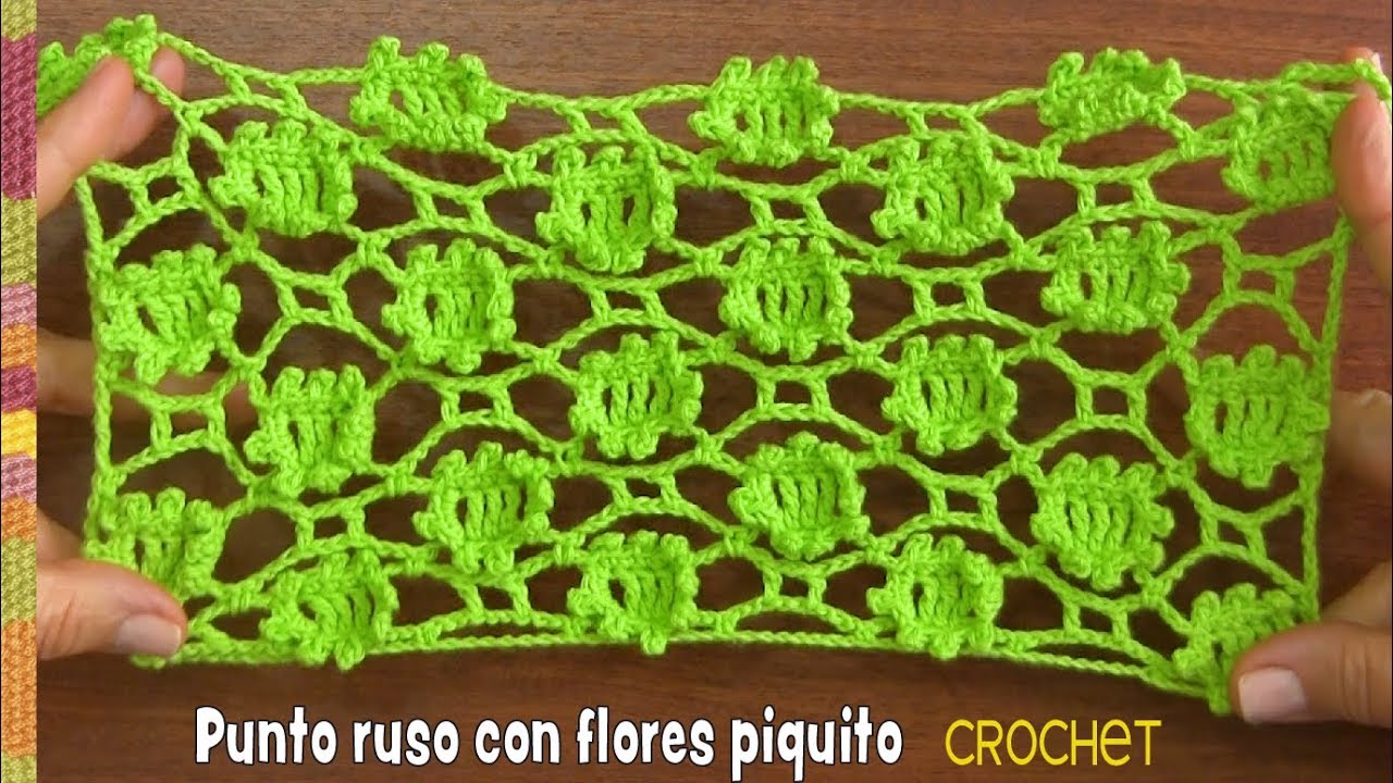 Punto ruso con flores piquito tejido a crochet / Tejiendo Perú