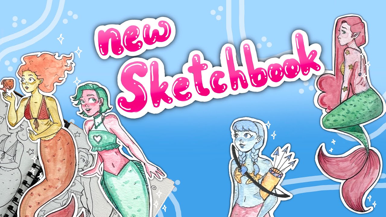 Starting a new watercolor sketchbook💕 Designing a watercolour mermaid and decorating the sketchbook🌸