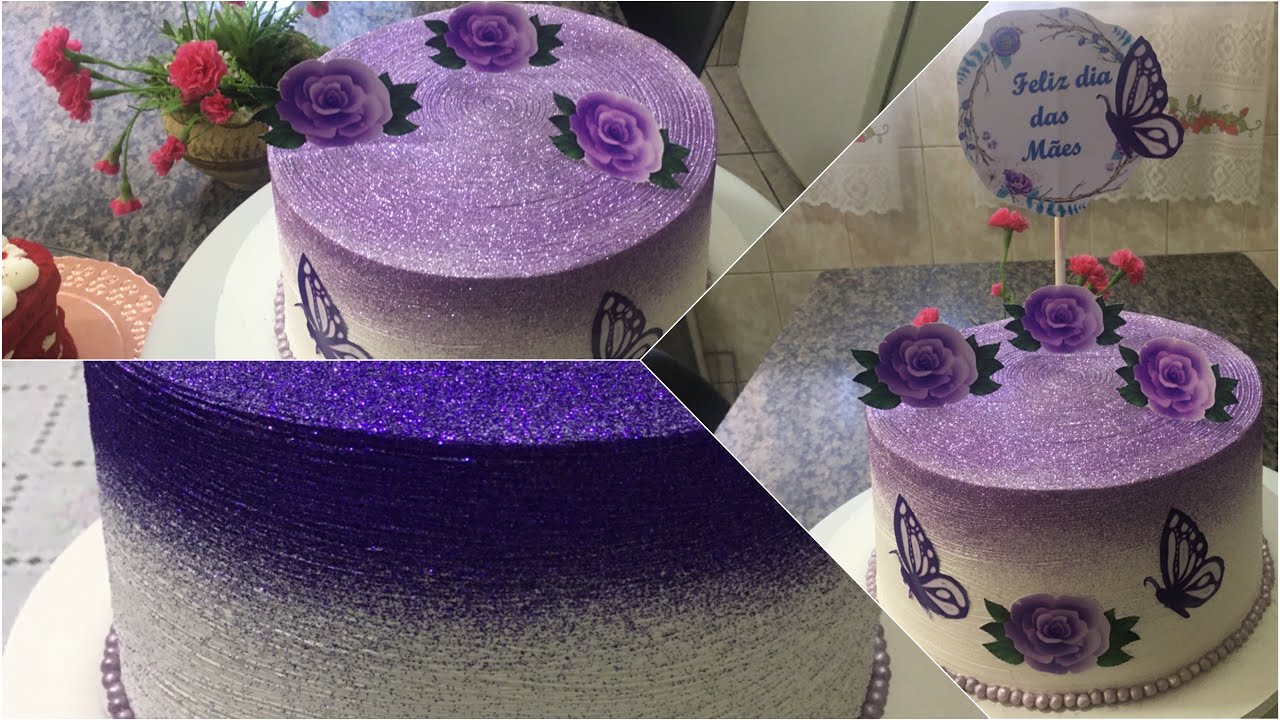 Bolo Branco com Glitter Roxo/Lilás duas decorações parecidas| Silvana Souza