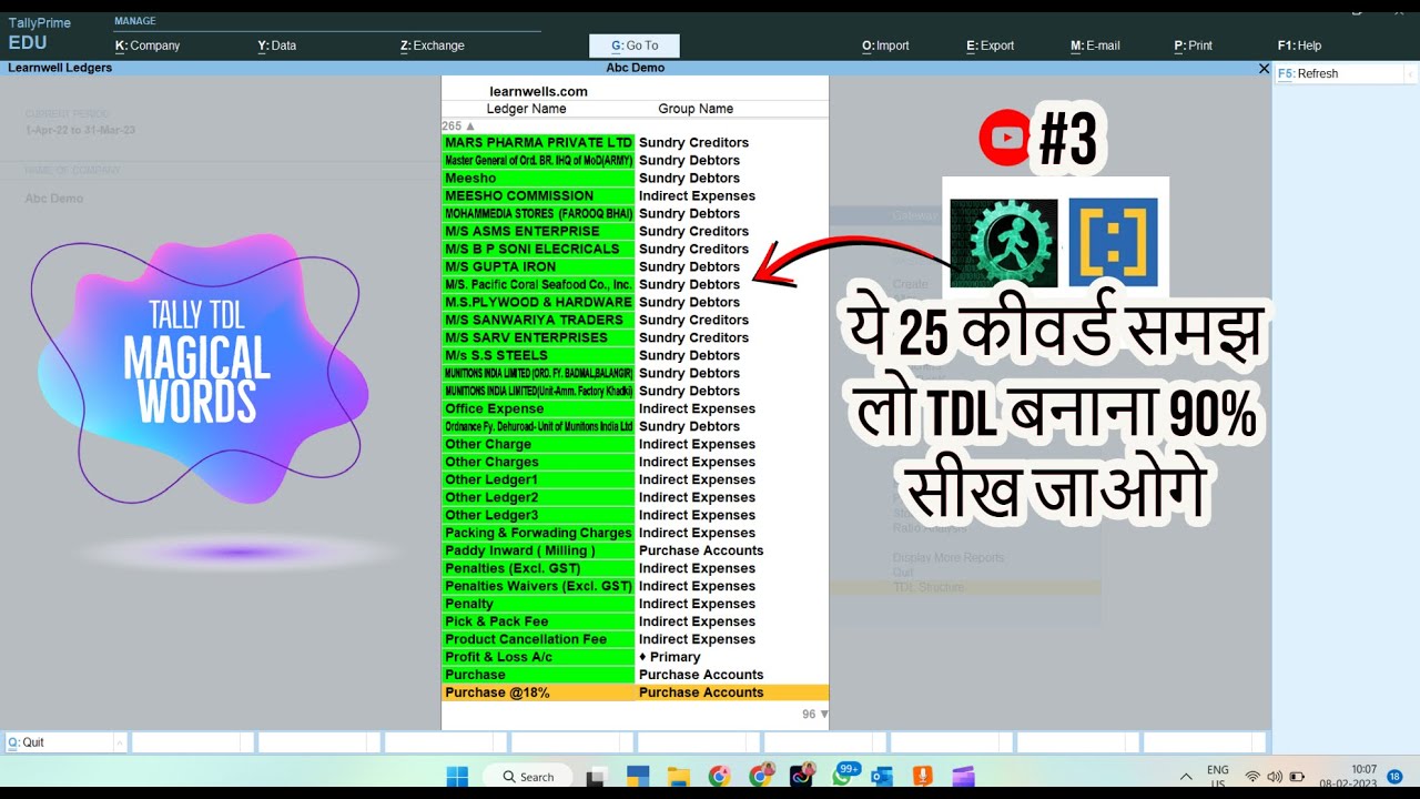 Tally TDL Tutorial 3 - TDL Important Keywords @Learn Well