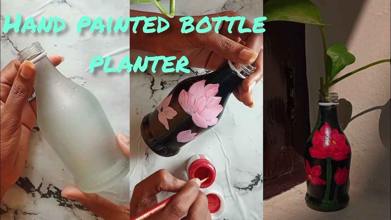 Hand painted bottle planter