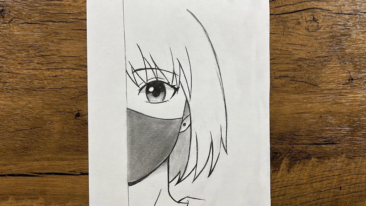 Easy to sketch | How to draw anime girl wearing face mask step-by-step