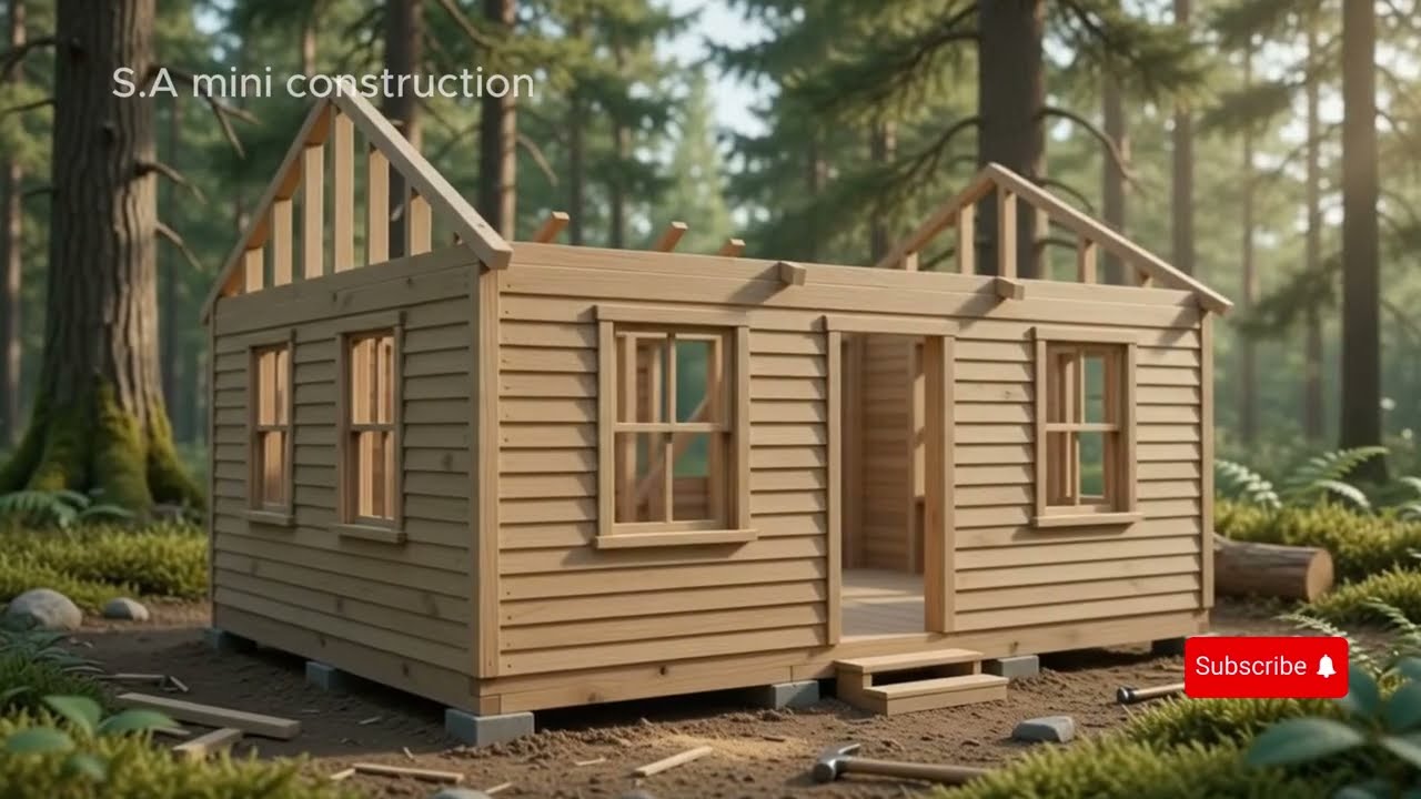 Miniature DIY Wooden Farmhouse Construction Timelapse | Tiny Rustic House Building by Hand