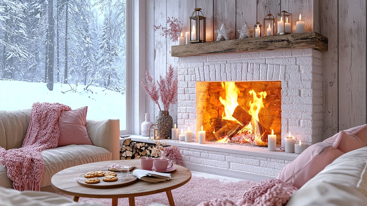 A Warm Valentine Day in a Snowy Cabin 💗 Wind Outside & Soft Crackling Fire 🔥❄️