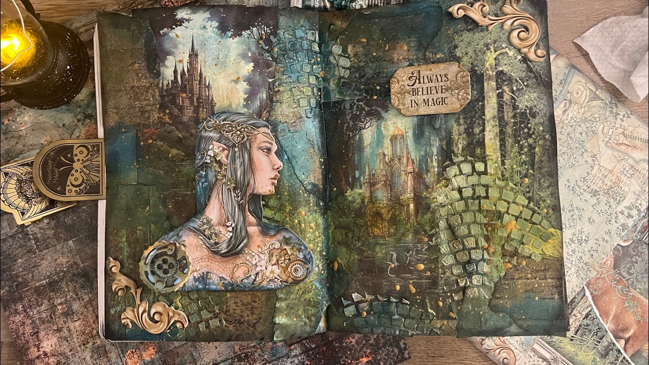 Stamepria “Magic Forest” with metallic wax SHORTS~Mix Media NO TALKING CALMING Art Journaling