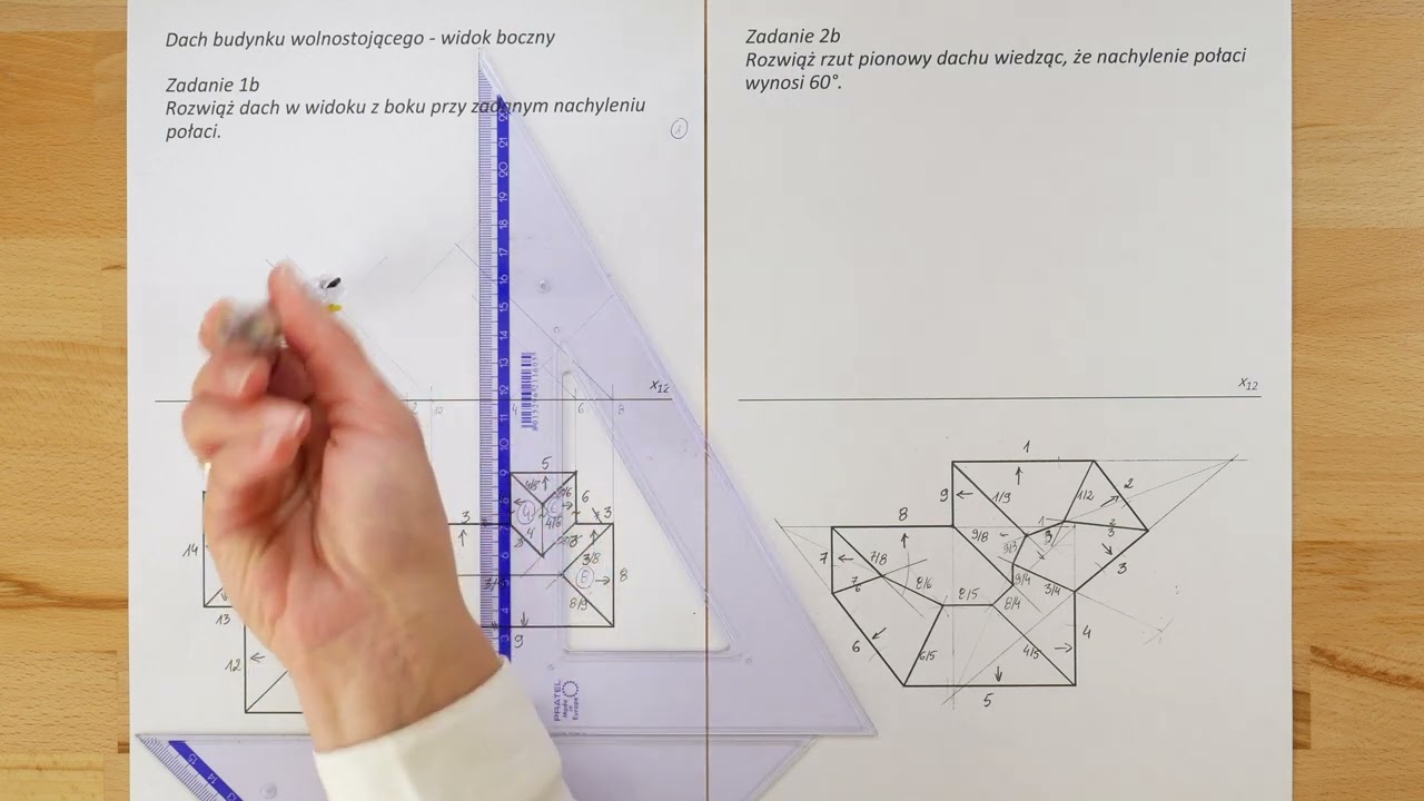 Geometria dach&oacute;w - wyznaczanie widoku bocznego dachu (film 3 z 10)