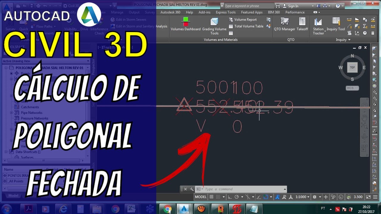 Autocad Civil 3D - Cálculo de Poligonal Fechada.