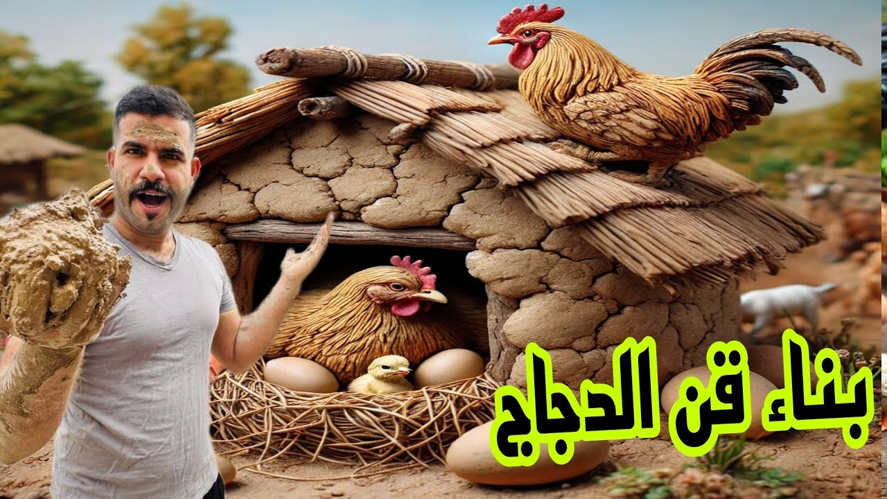 بناء بيت من الطين للدجاج 👌زواج الطاووس اشبع ضحك 🤣