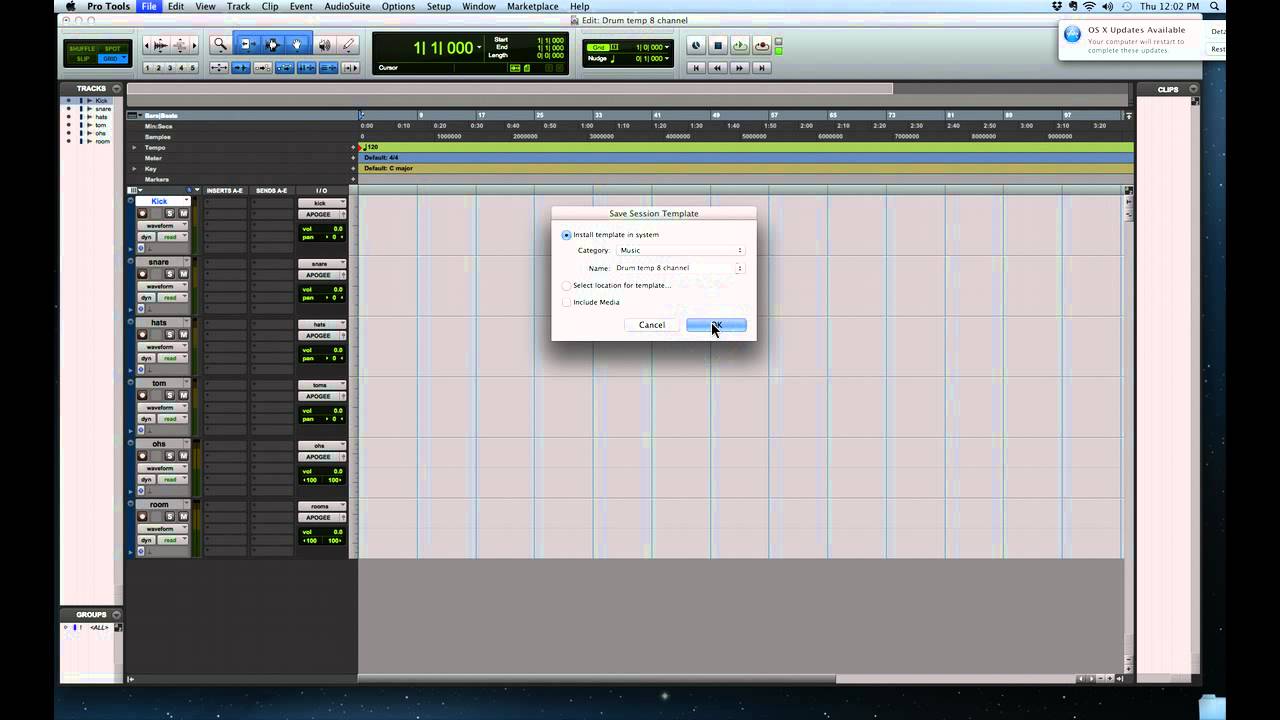 Creating a session template in Protools
