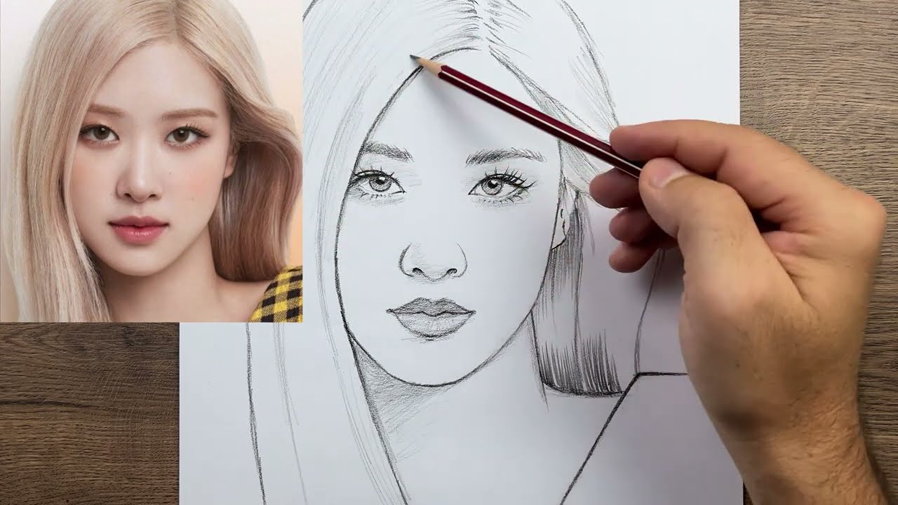 Kolay portre çizimi Blackpink Rose adım adım nasıl çizilir güzel kız çizimi