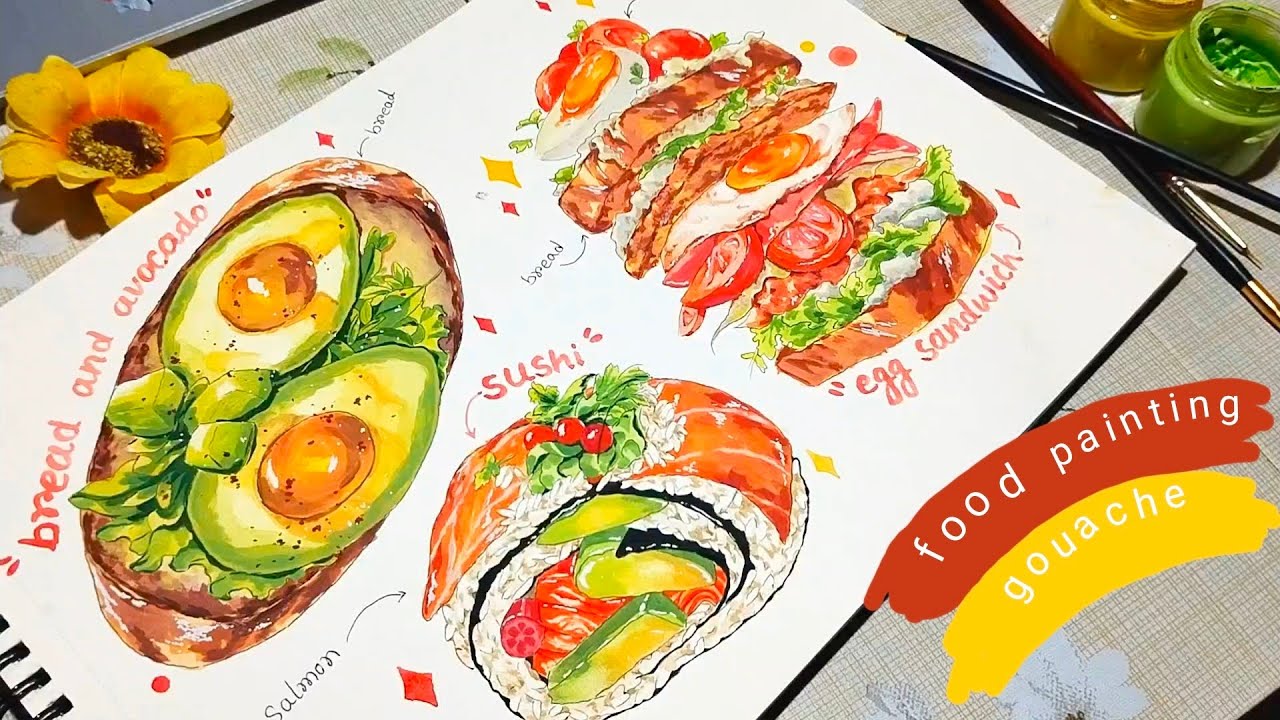 🥑food painting with gouache and watercolour| slow cozy video