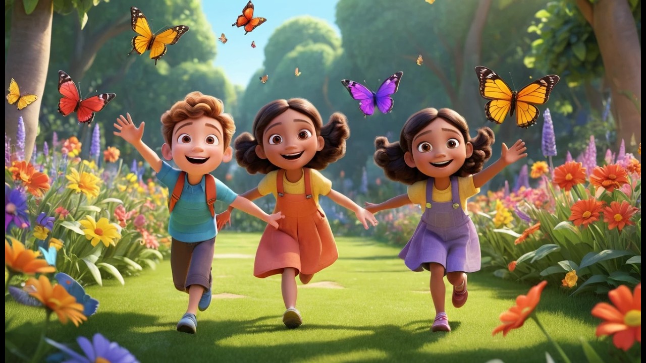 Five Little Butterflies Flying in the Garden | Colors & Nature Song for Kids