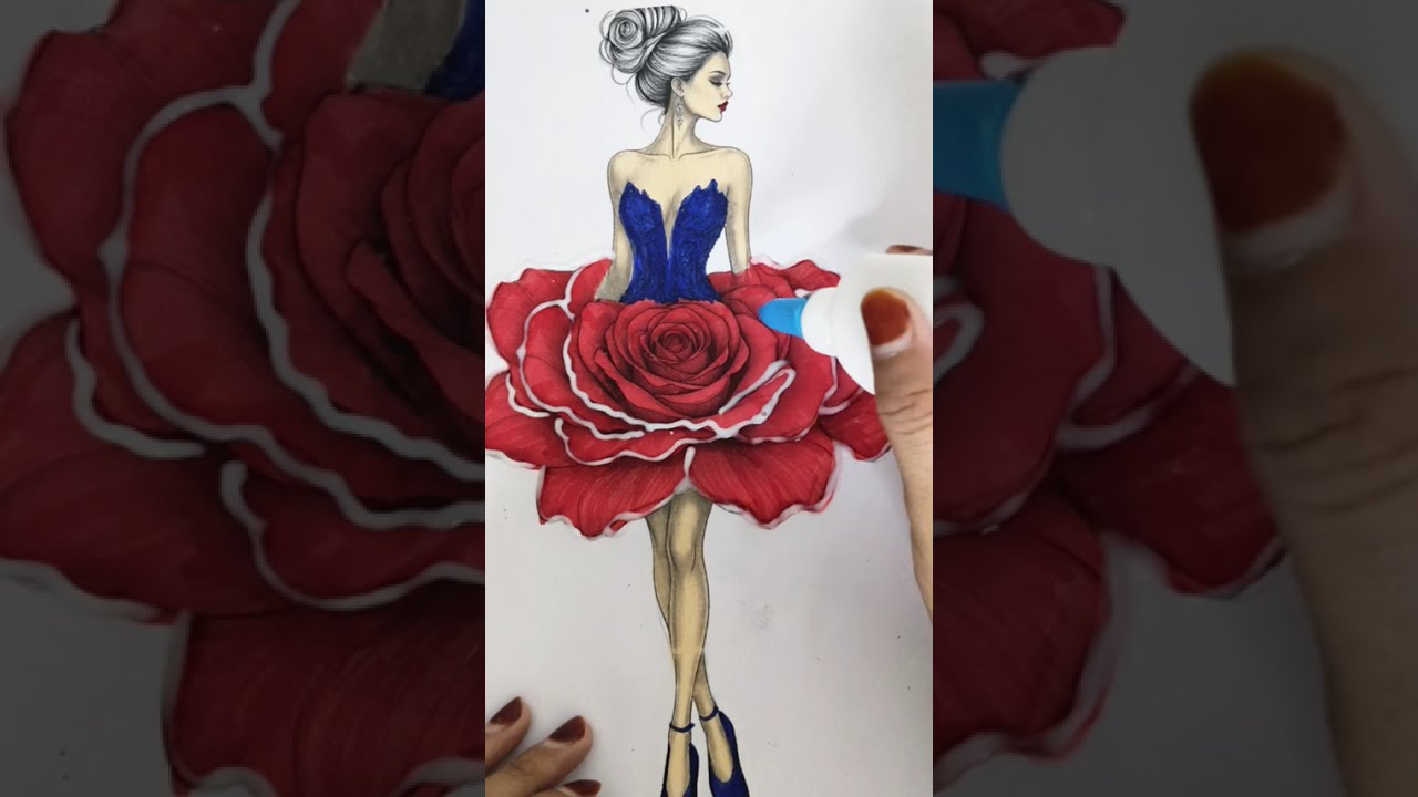 Rose Dress Girl 🌹 Glitter Coloring Magic ✨ Satisfying Art #Shorts @giltterartsworld 
