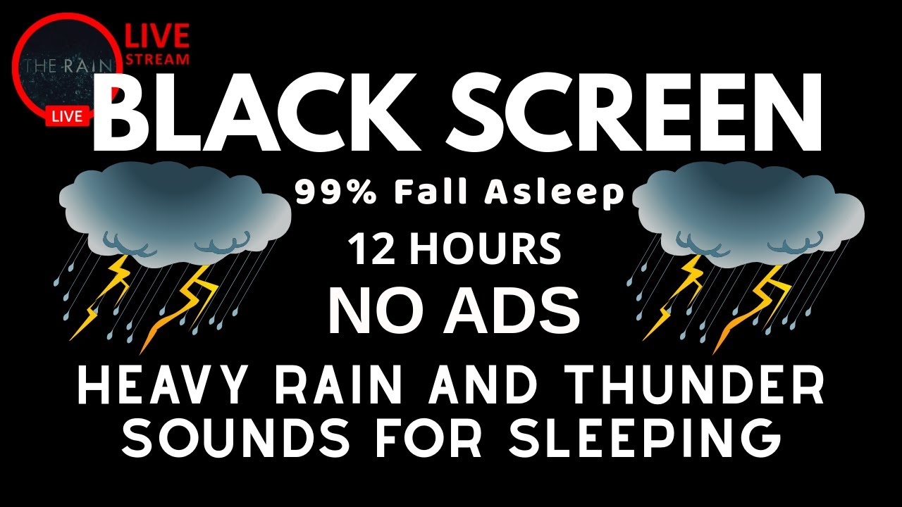 🔴 Heavy Rain and Thunder Sounds for Sleeping | Perfect for Deep Sleep and Relaxation -Black Screen 🌧