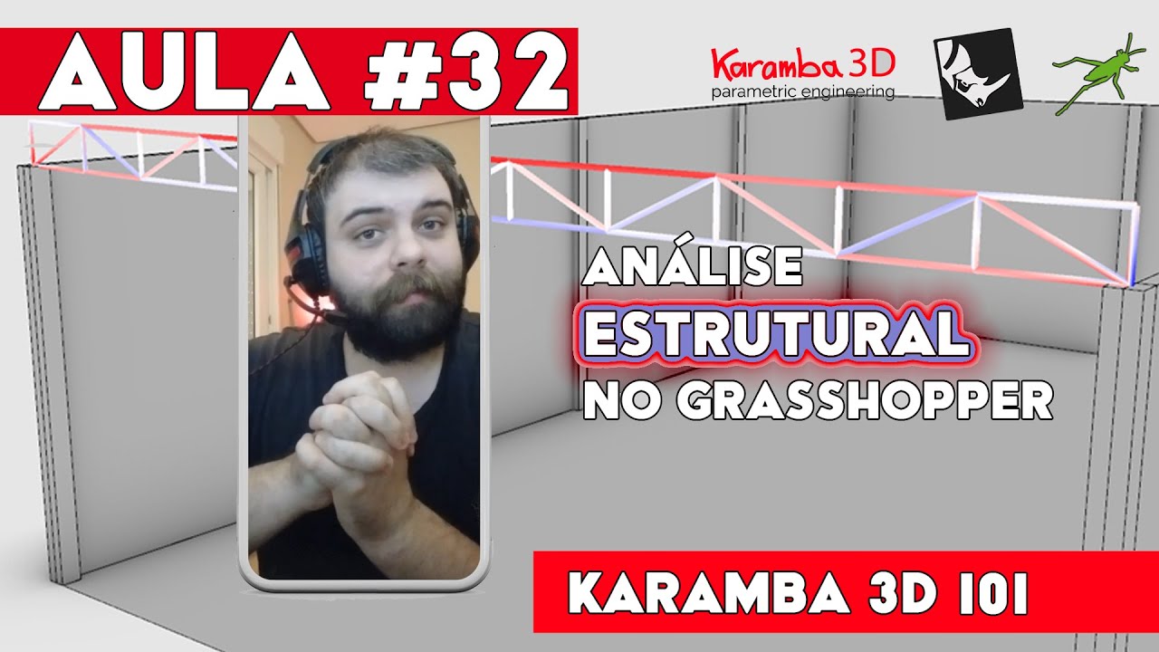 Aula #32 ANÁLISE ESTRUTURAL NO GRASSHOPPER - KARAMBA3D 101 - RHINOCEROS3D + GRASSHOPPER3D [PT/BR]