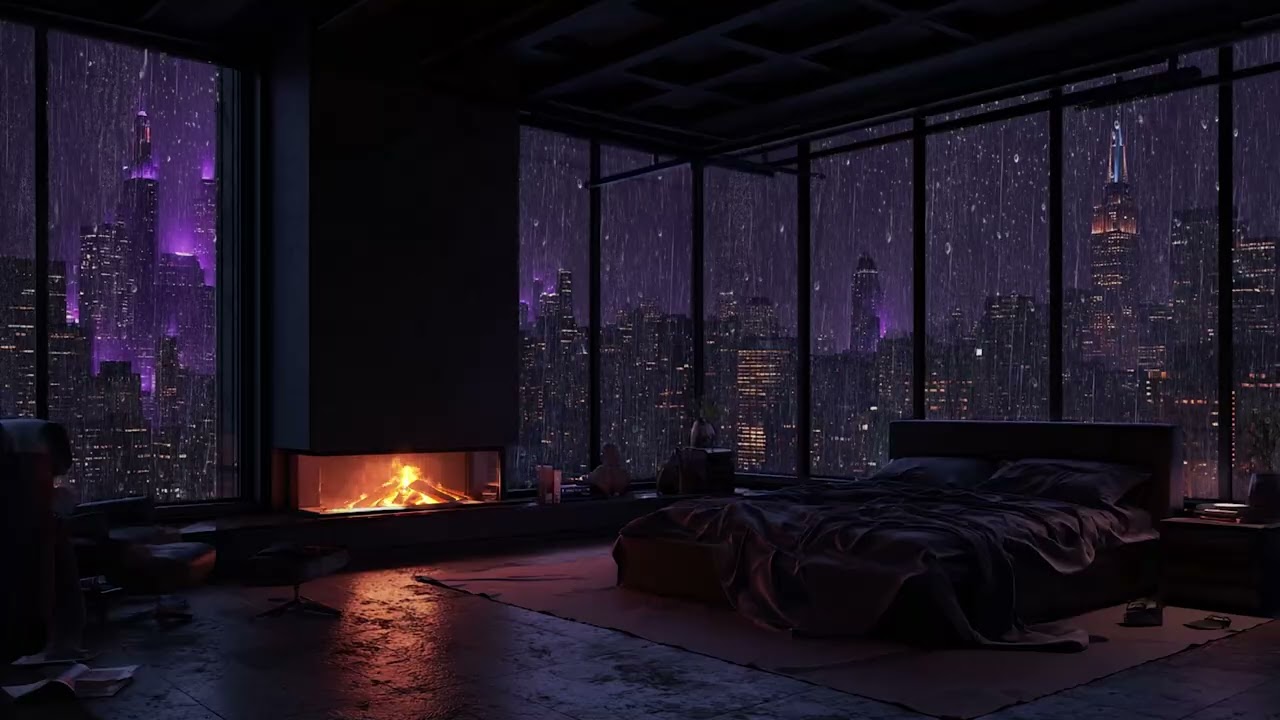 Endless Urban Rain 🌧️ | Relaxing Piano Fireplace Ambience for Study and Rest