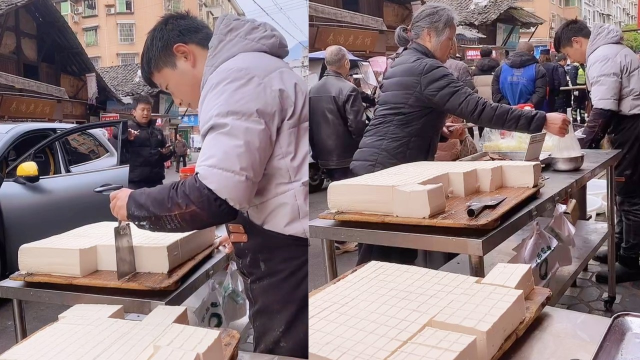 The stall sells tofu, all of which is freshly made and sold on March 20st.