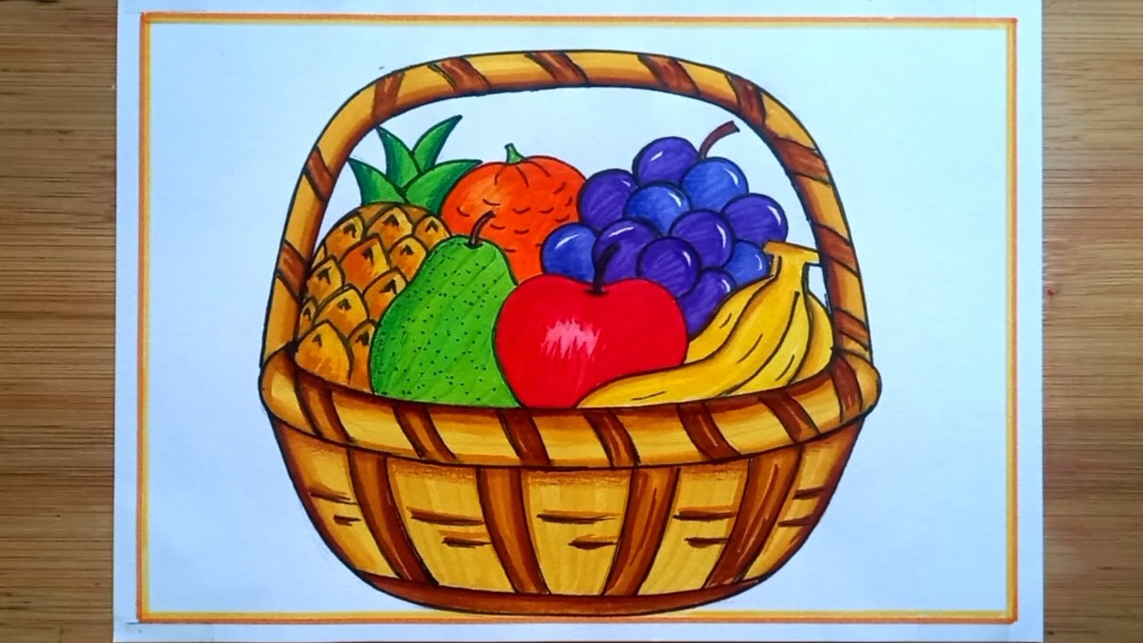 How To Draw Fruit Basket Easy Step by Step/Fruit Basket Drawing And Colouring For Beginners 