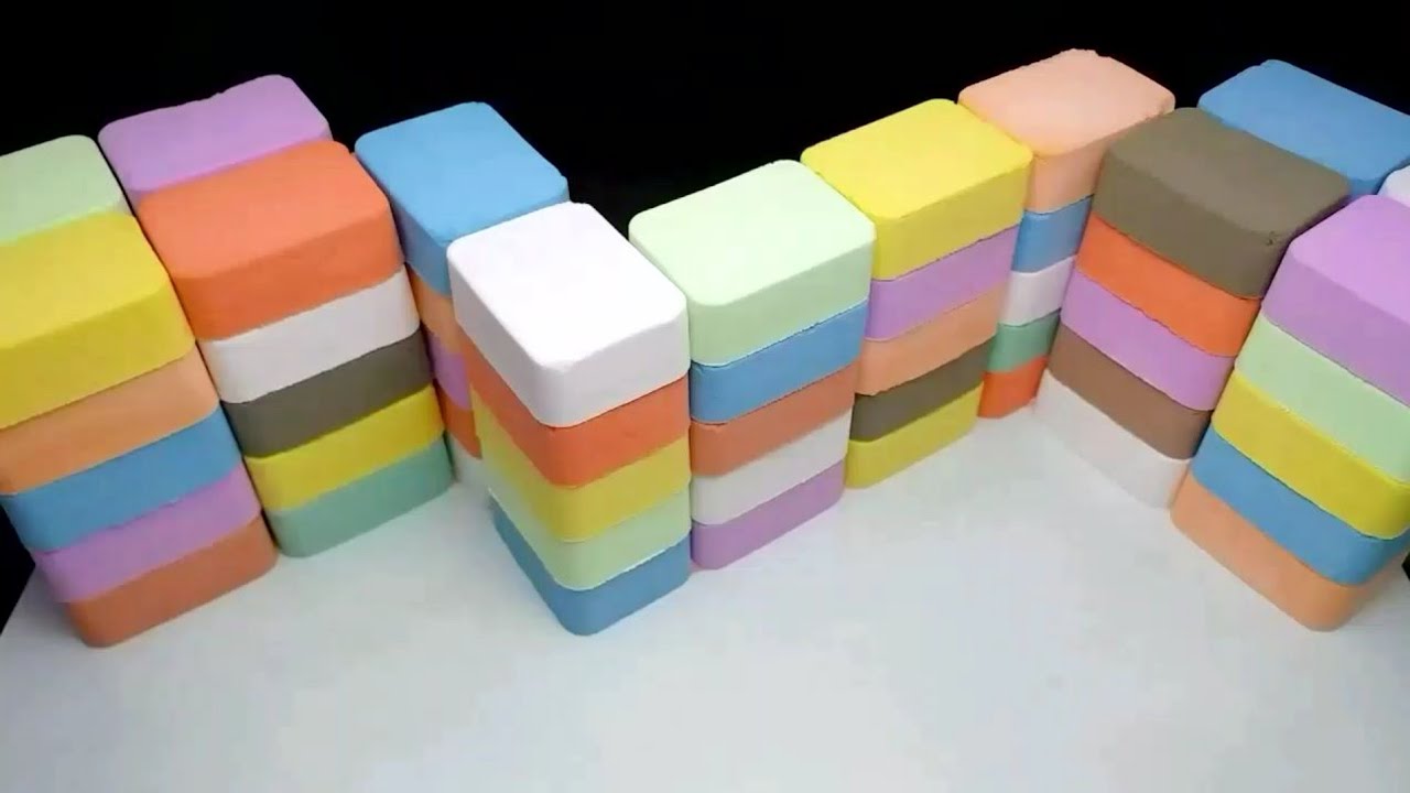 ASMR crushing colorful baking soda blocks