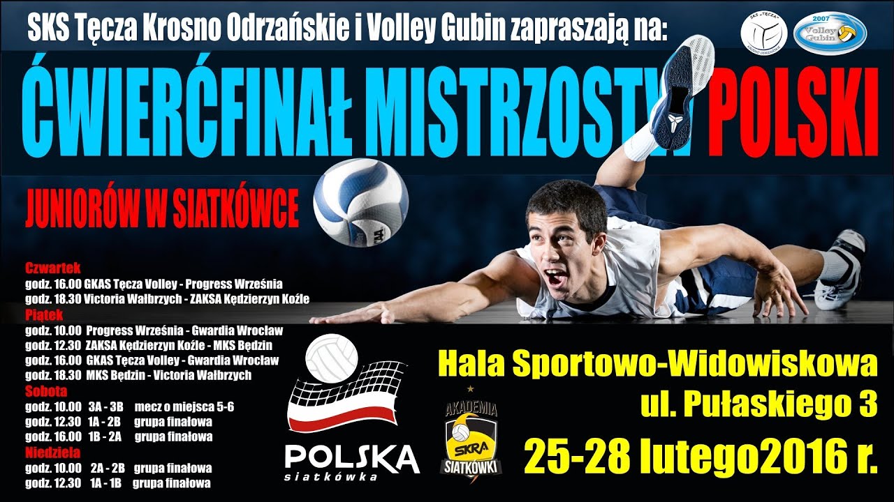 IV Dzień.   Ćwierćfinał Mistrzostw Polski Junior&oacute;w w Piłce Siatkowej Krosno Odrz.