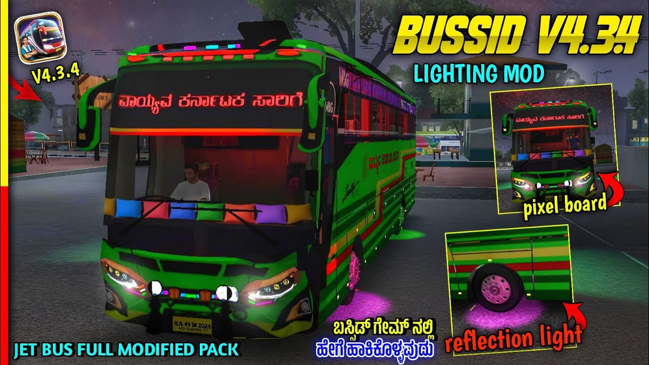EXTRA LIGHTINGS MOD FOR BUSSID JET BUS FOR BUS SIMULATOR INDONESIA V4.3.4 IN KANNADA BY MGK💛❤️#mgk