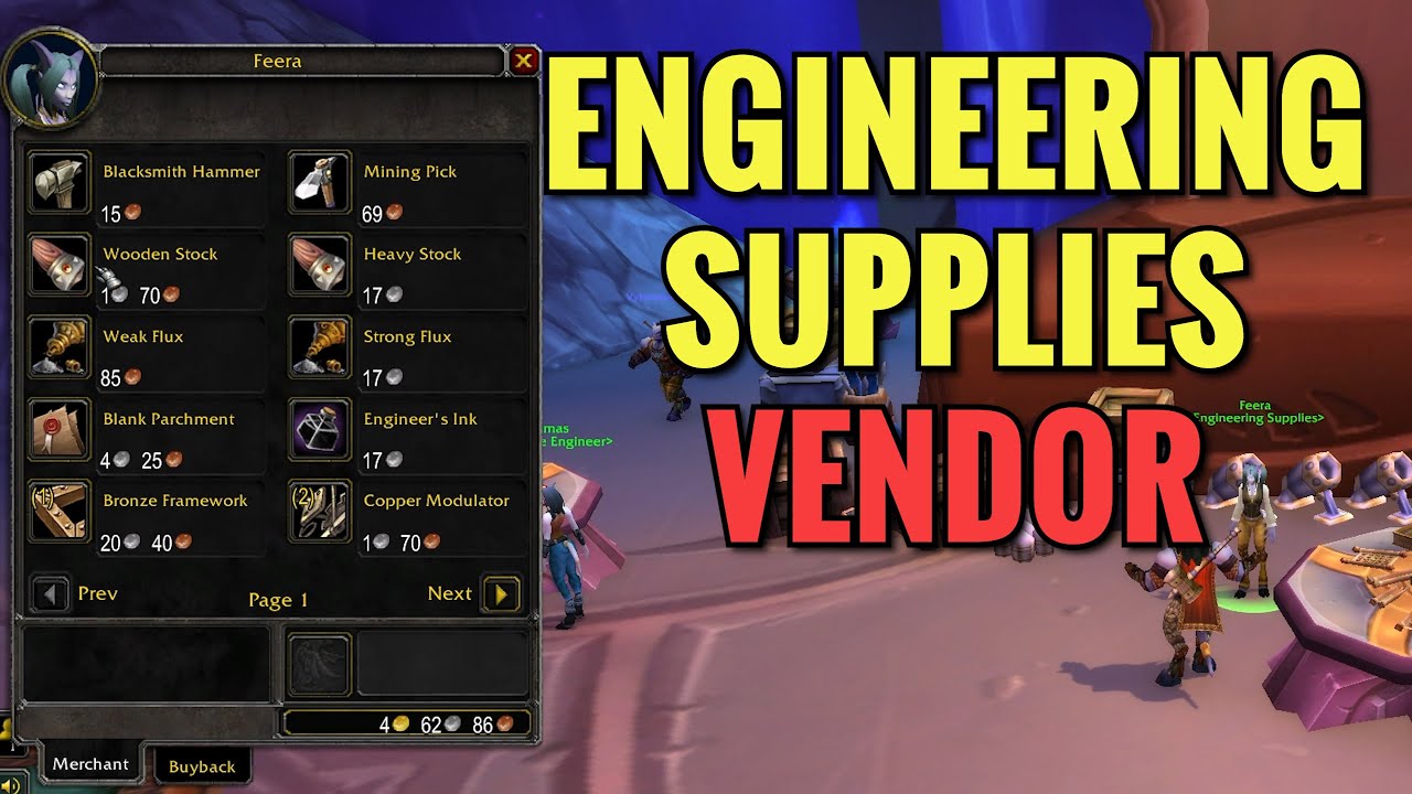 Exodar Engineering Supplies Vendor Location (WoW TBC)