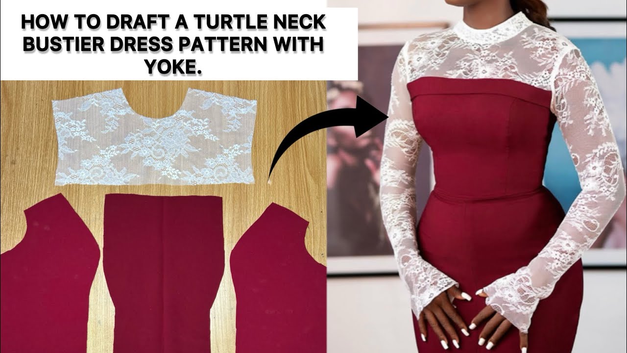 How to Cut this Stylish Turtle Neckline Bustier Dress with a Slit in Front.