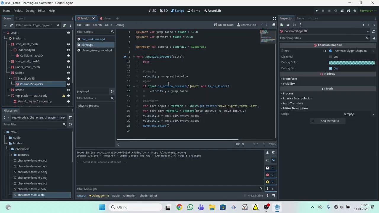 Making a 3-D platformer from scratch in Godot engine 14.01.2026