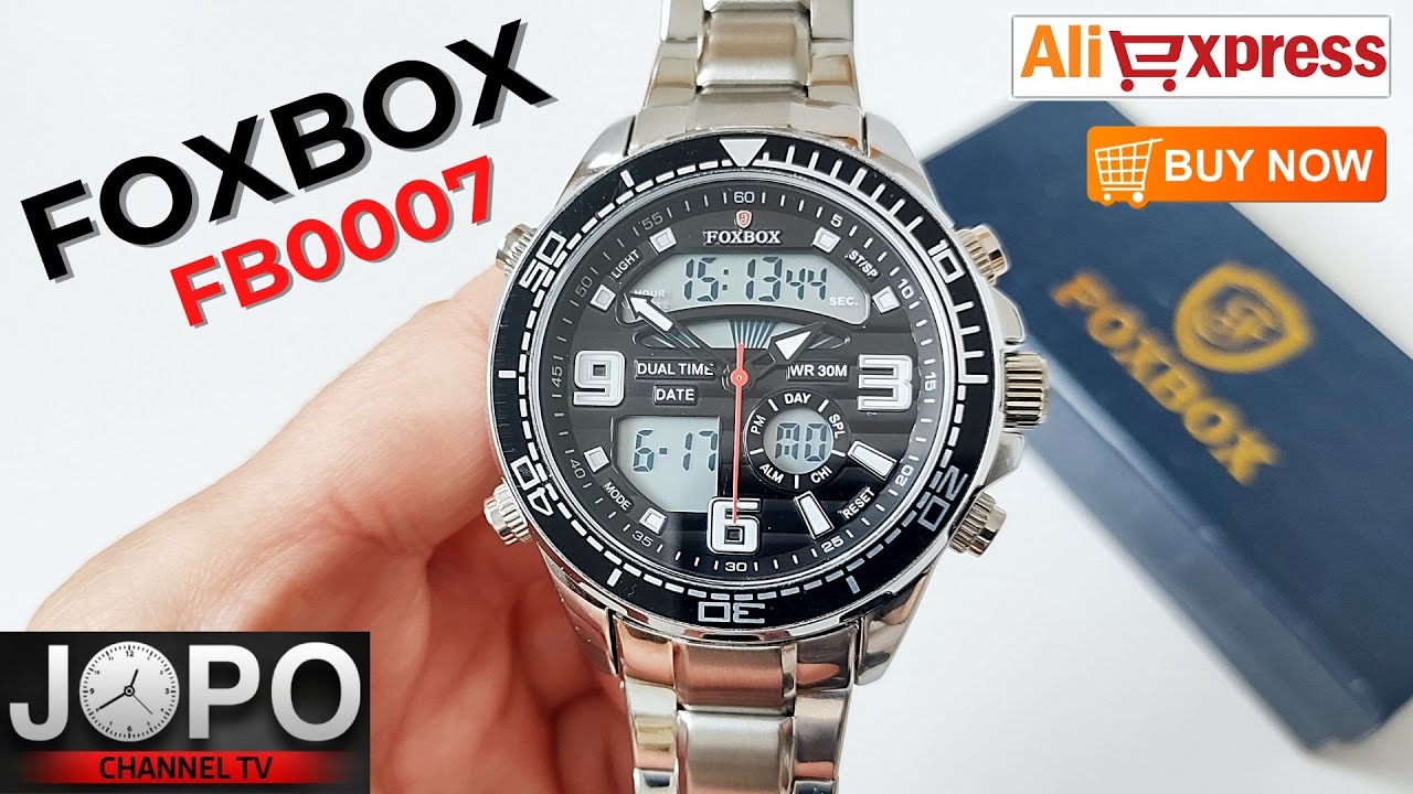 FOXBOX FB0007 Black Luxury Dual Time Sport Watch│FoxBox Watch Review│Subtitles