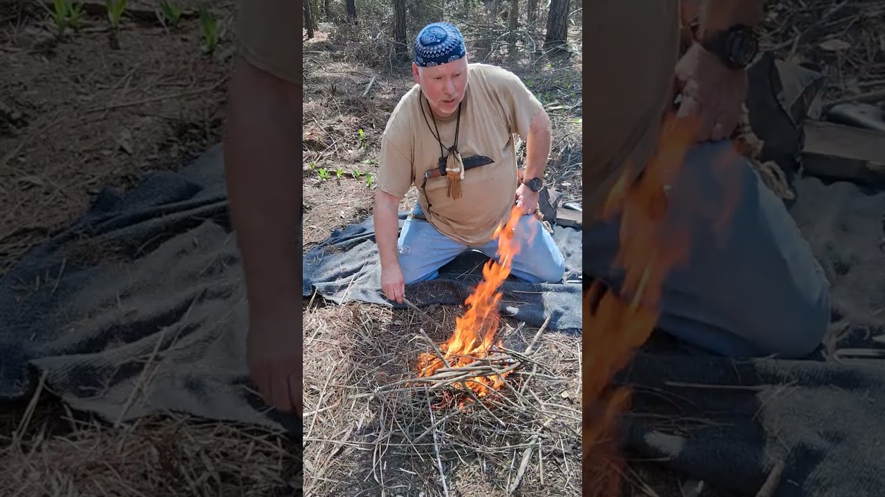 Flint and Steel Fire #flintandsteel #firemaking #making char #charred punk wood