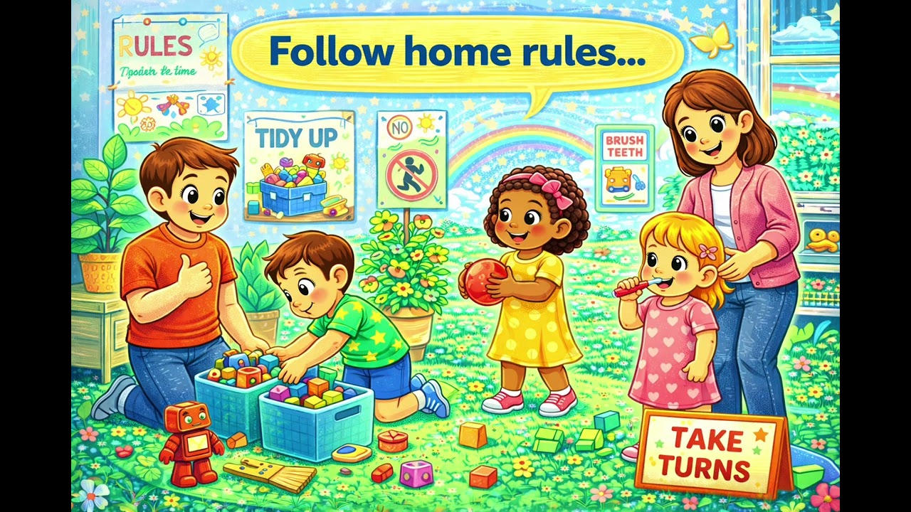 Follow Home Rules Song for Kids 🏡👨‍👩‍👧‍👦