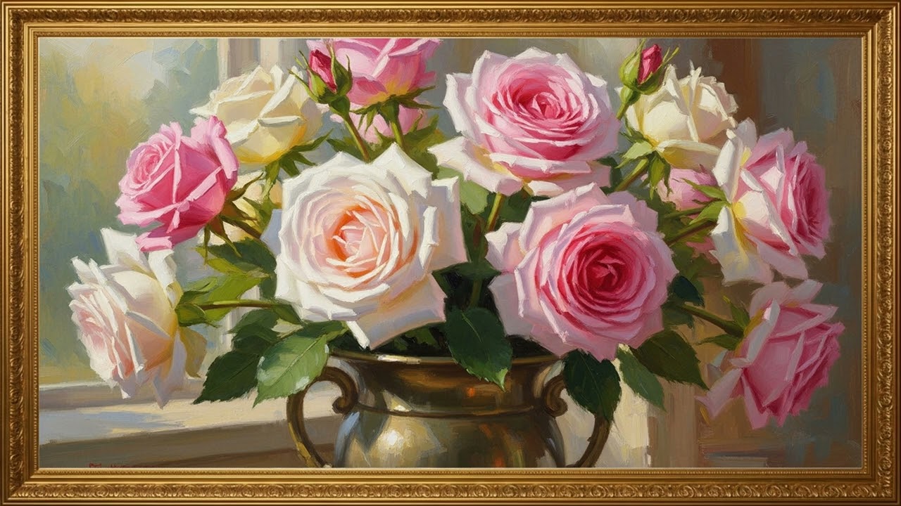 Romantic Rose Oil Painting View | Peaceful Gallery Style Visual