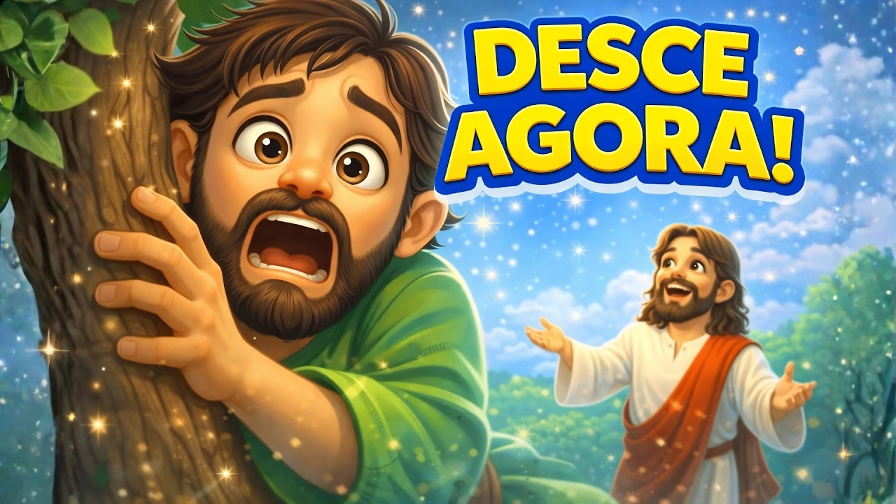 Zaqueu, DESCE AGORA! 🌳🎶 | Música Cristã Infantil Animada | História de Zaqueu | Bíblia para Crianças