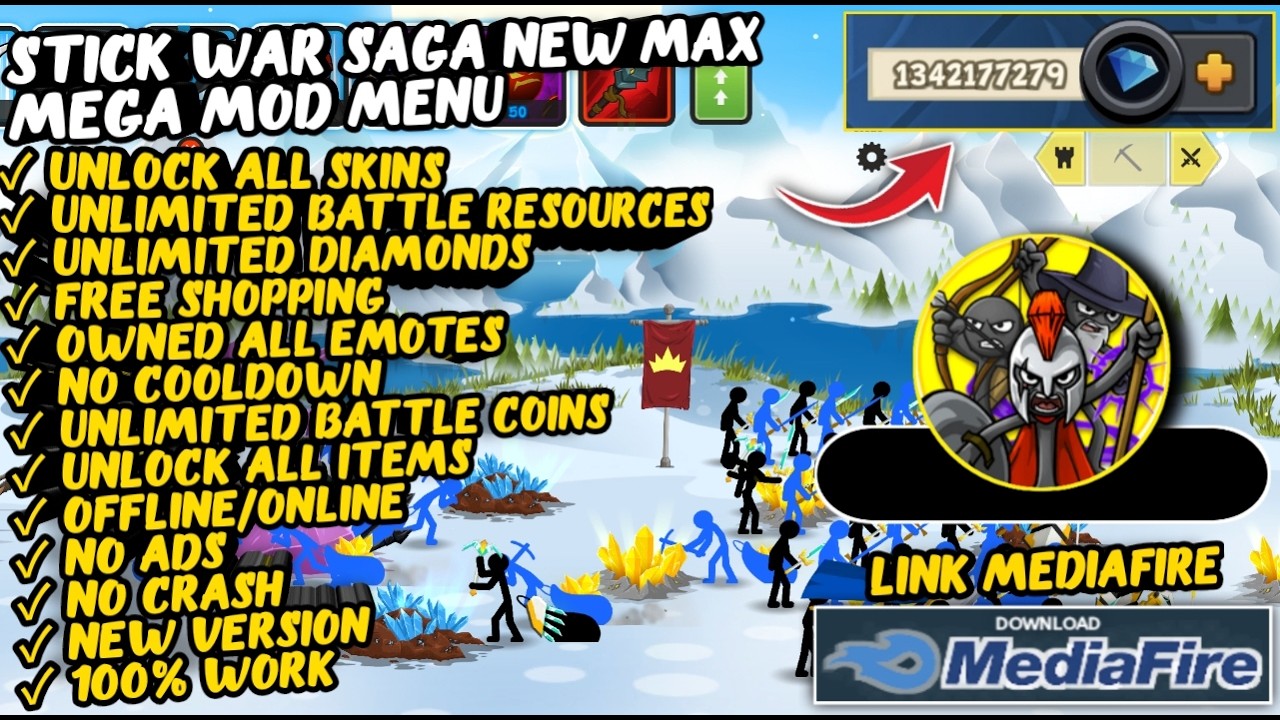 Stick War Saga Мод Меню Apk &mdash; Бесплатные покупки и бесконечные монеты, Режим Бога | Новая версия
